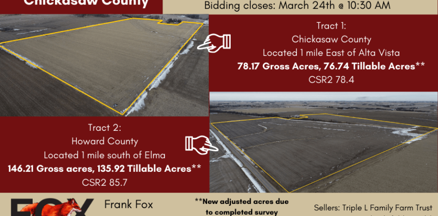 SOLD $12,075 & $11,800 per acre! Howard & Chickasaw County Online Land Auction