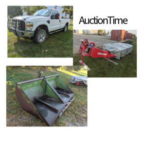 2009 Ford F250 XL,  9' Disc Mower and Gnuse 3-PT Bucket For Sale On AuctionTime SOLD