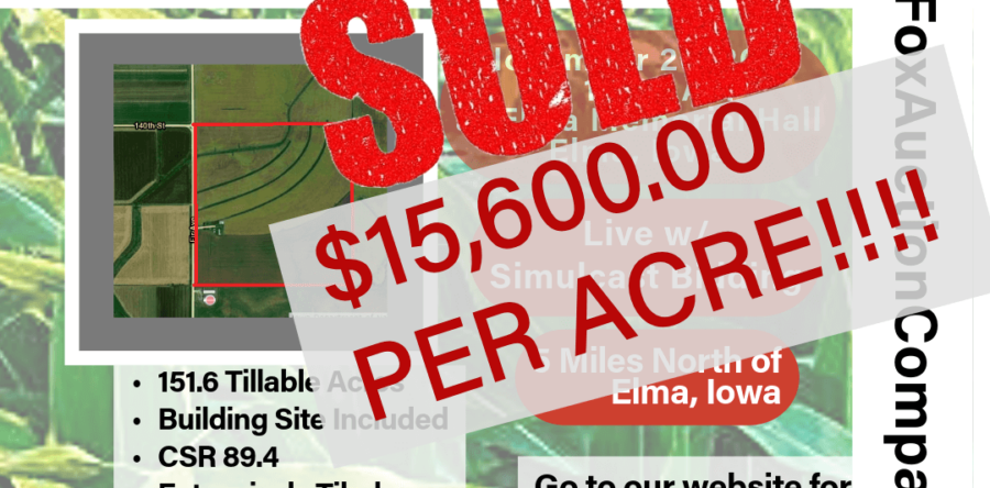 SOLD!  $15,600.00 PER ACRE.  Howard County Iowa 160 +/- Acre Land Auction